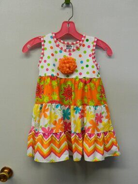 Silly Milly Tiered Dress NWOT Bright Colors Floral Polka Dots size 6